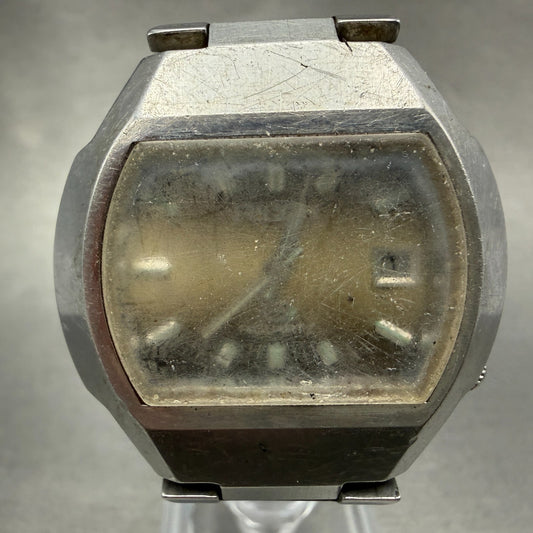 Rioch Watch Men 37mm Brown Dial Silver Tone Date Round 571004 PARTS Vintage0