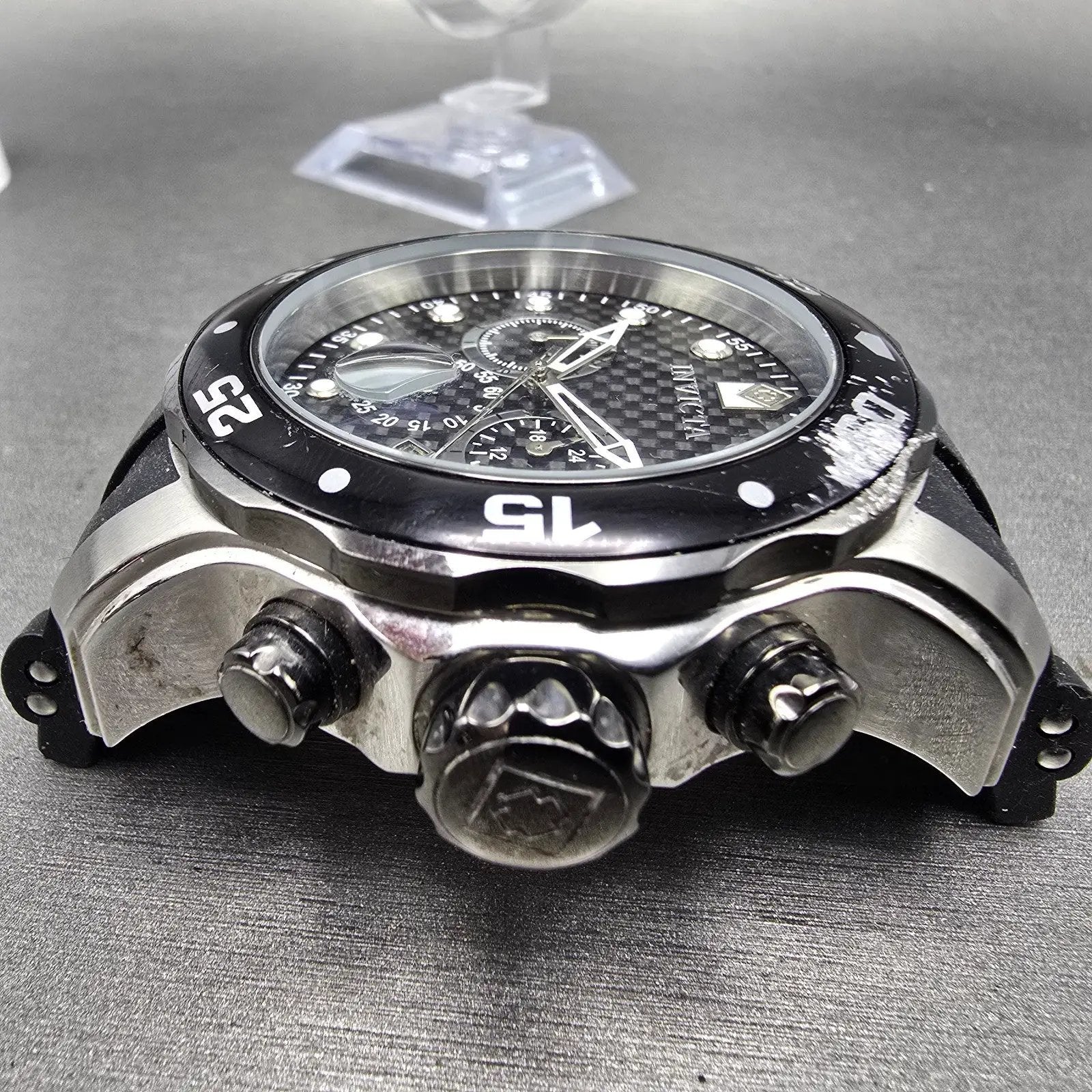 Invicta Pro Diver Chronograph Watch Men 48mm Black Dial Silver Tone Date New Bat6