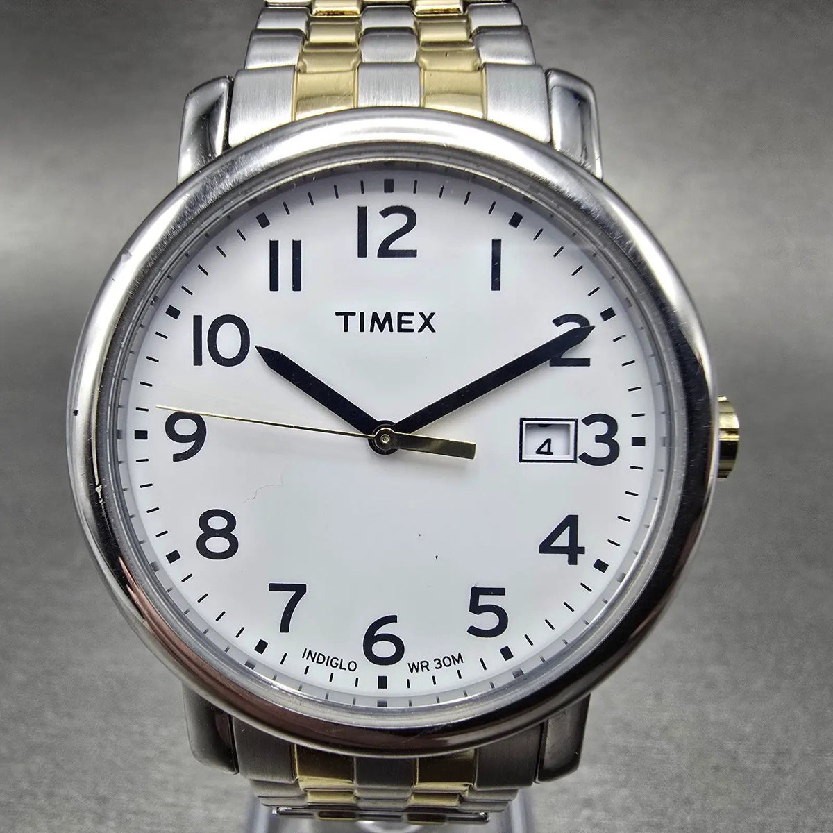 Timex Easy Reader Watch Men 36mm White Dial Two Tone Date Round New Battery T30