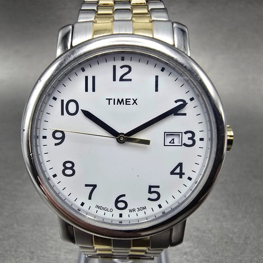 Timex Easy Reader Watch Men 36mm White Dial Two Tone Date Round New Battery T30