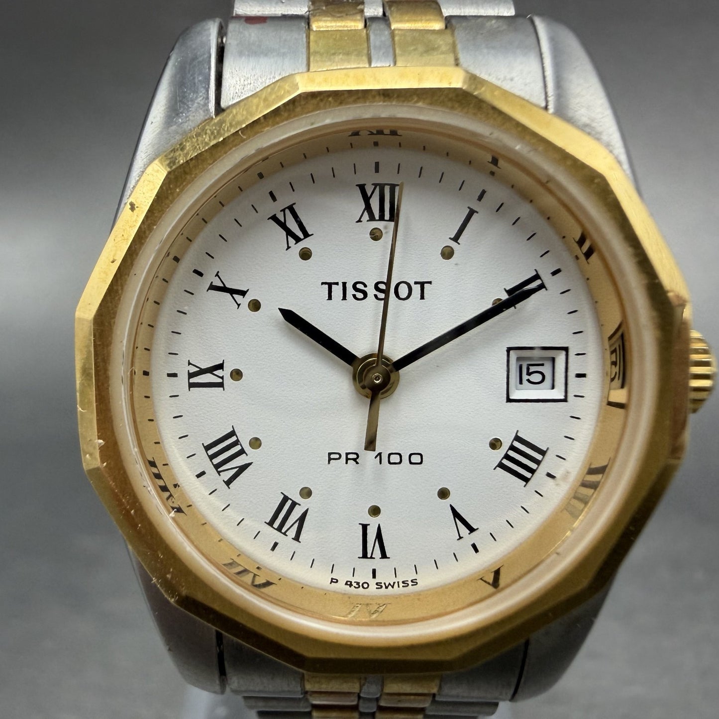 Tissot PR100 Watch Women 26mm White Dial Two Tone Date Round P330A/430A New Batt1