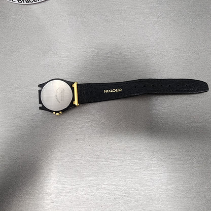 NOS Croton Watch Women 30mm Black Dial Black Tone Date Round New Battery