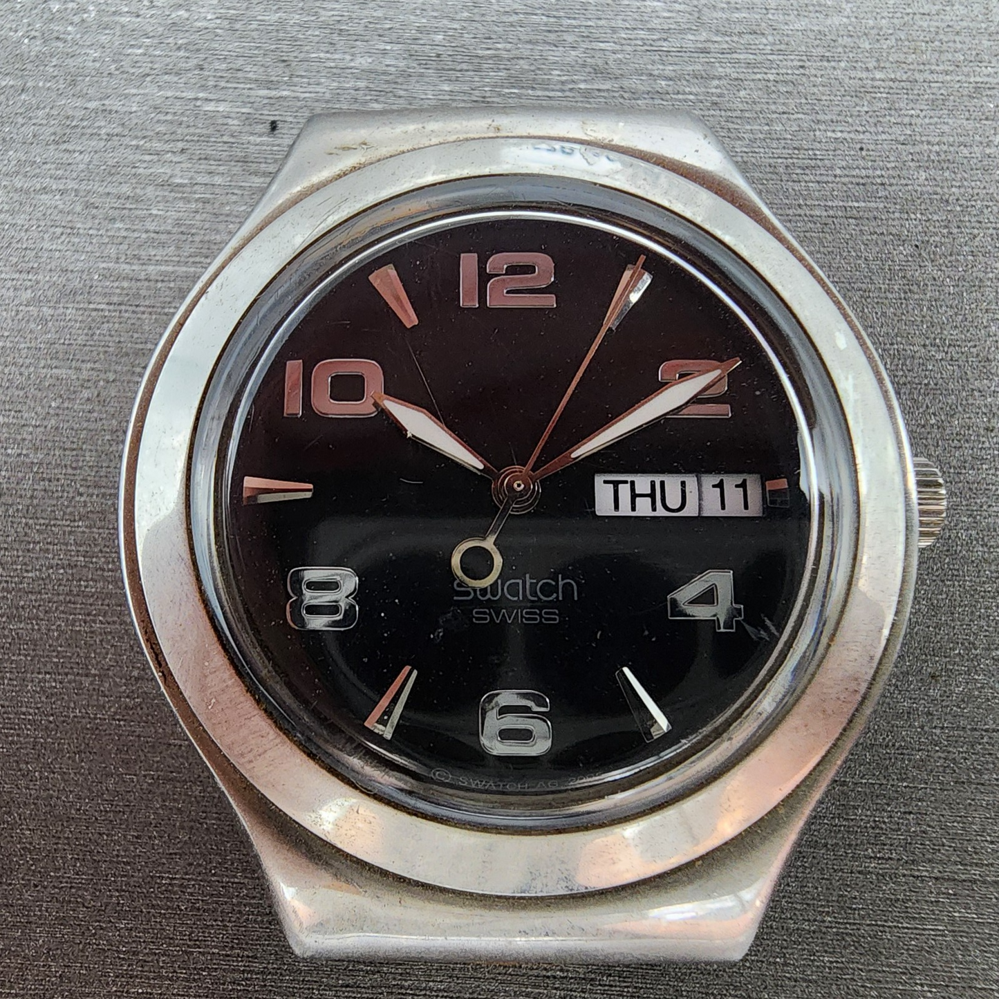 Swatch irony Watch men 38mm Black Dial Steel Daydate Round YGS737 New Battery1