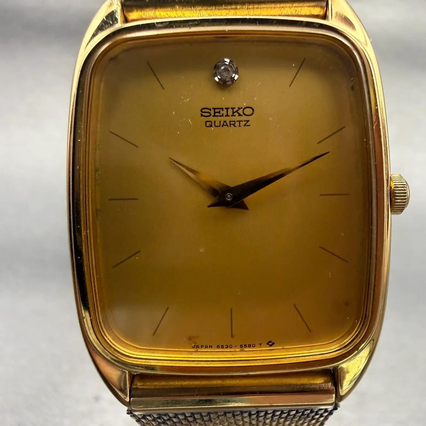 Seiko Watch Men 28mm Gold Dial Gold Tone Rectangle 6530-5329 New Battery VTG1