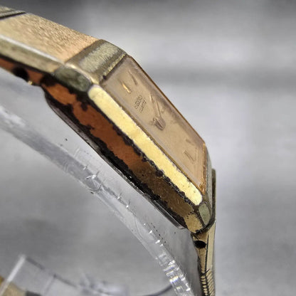 Seiko Watch Women 12mm Gold Dial Gold Tone Rectangle 2E20-5029 New Battery VTG3