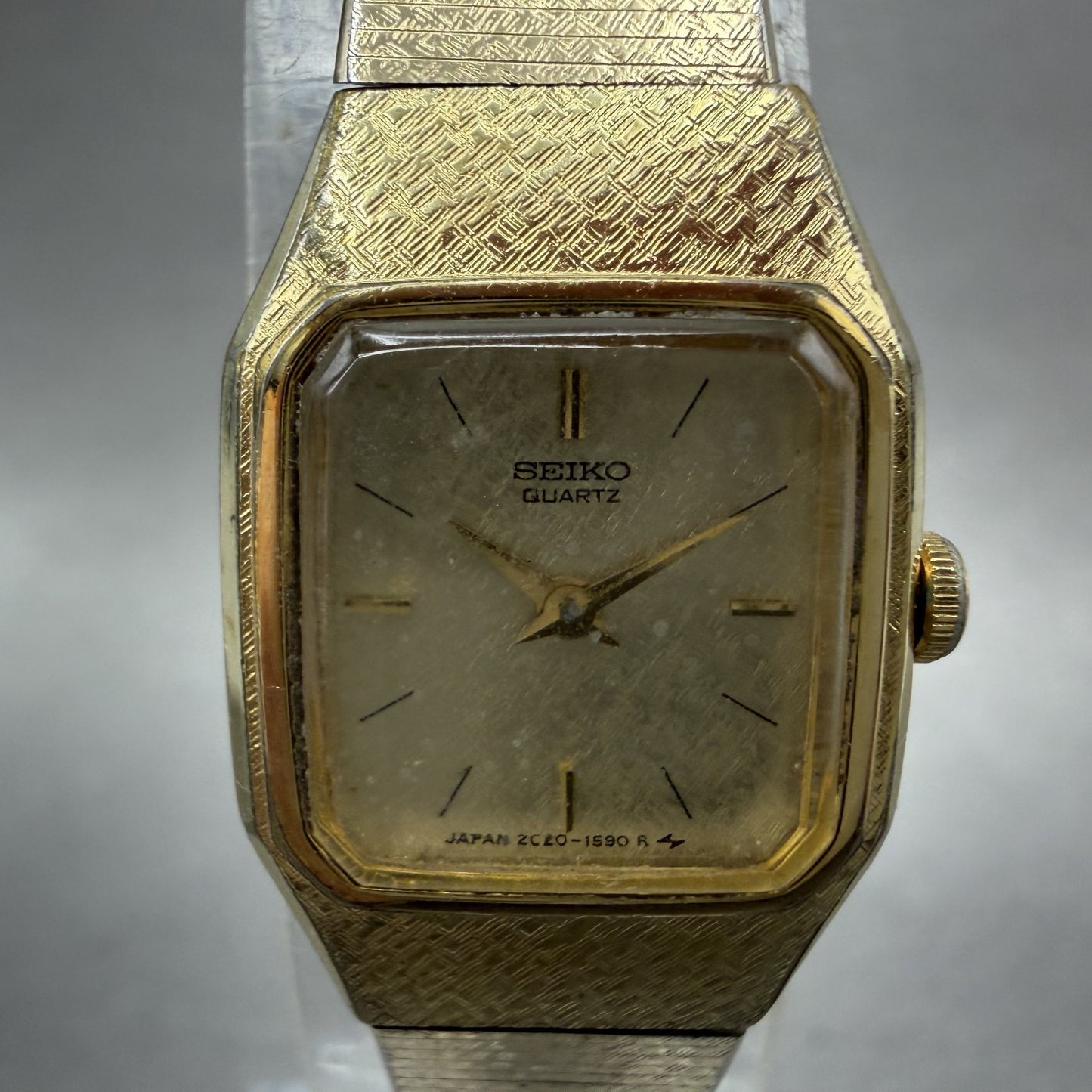 Seiko Watch Women 17mm Champagne Dial Gold Tone Rectangle 2C205789 New Battery1