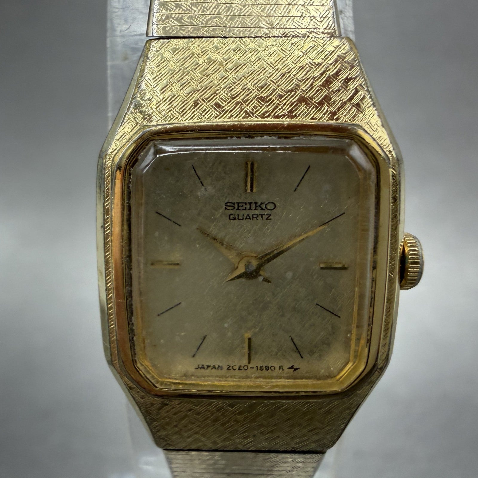Seiko Watch Women 17mm Champagne Dial Gold Tone Rectangle 2C205789 New Battery1