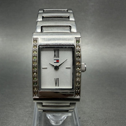 Tommy Hilfiger Tank Watch Women 20mm Silver Dial Silver Tone Rectangle New Batt0