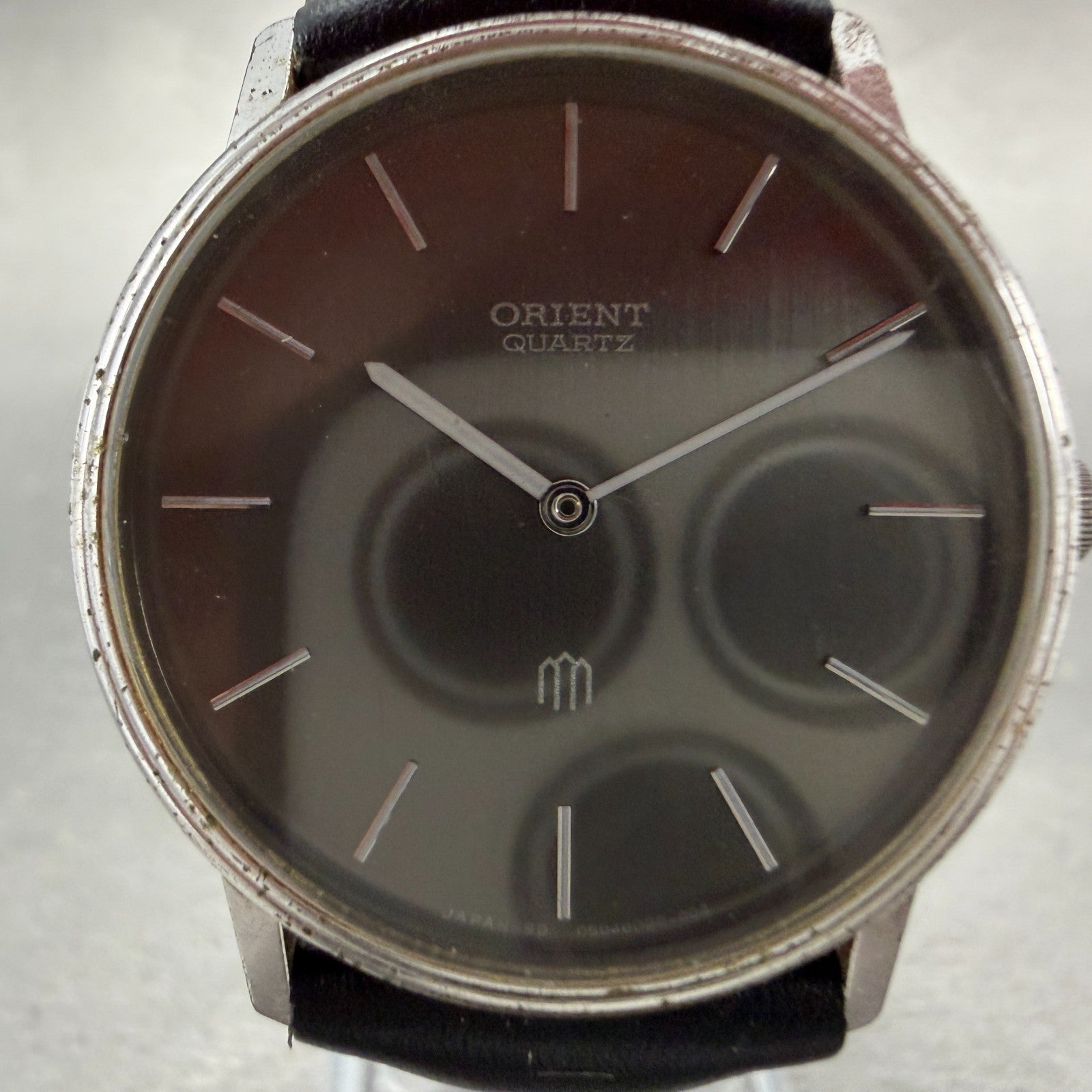Orient Watch Men 32mm Black Dial Silver Tone Round Y050602-00 New Battery VTG1