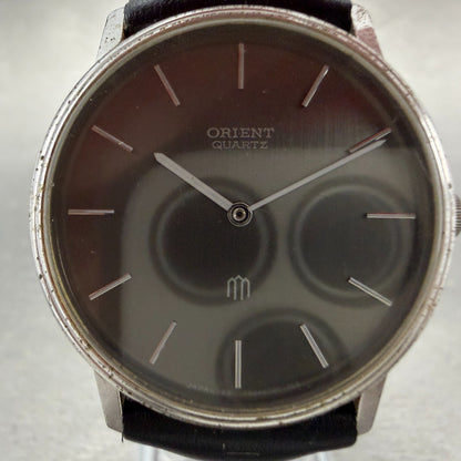 Orient Watch Men 32mm Black Dial Silver Tone Round Y050602-00 New Battery VTG1