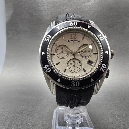 Tommy Bahama Chronograph Watch Men 42mm Cream Dial Steel Date TB1104 New Batt6