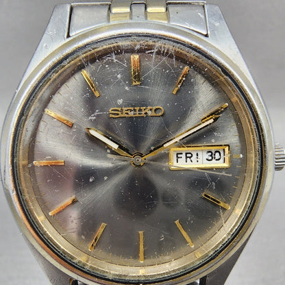 Seiko Watch Men 37mm Gray Dial Two Tone Daydate Round 7N439048 New Battery2