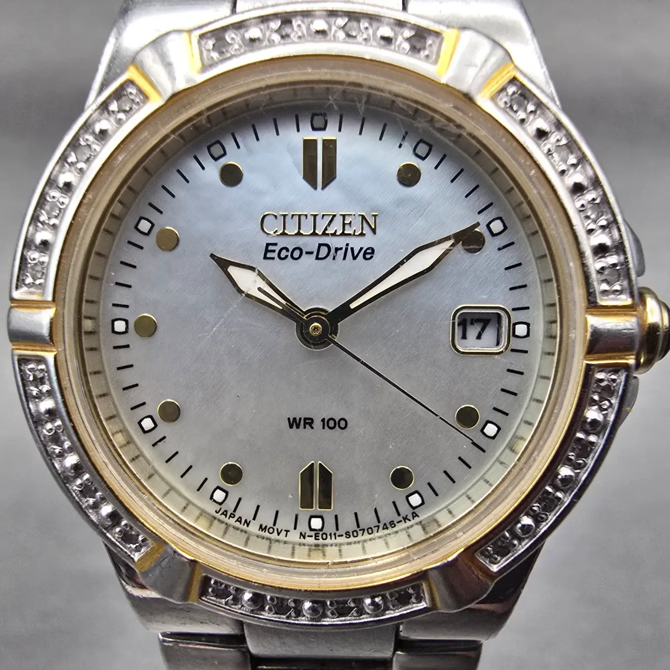 Citizen Eco-Drive Watch Women 27mm MOP Dial Two Tone Gemmed E011-S044235 Works1