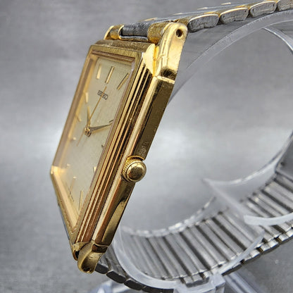 Seiko Tank Watch Men 27mm Champagne Dial Two Tone Rectangle 5e315a10 NewBattery2
