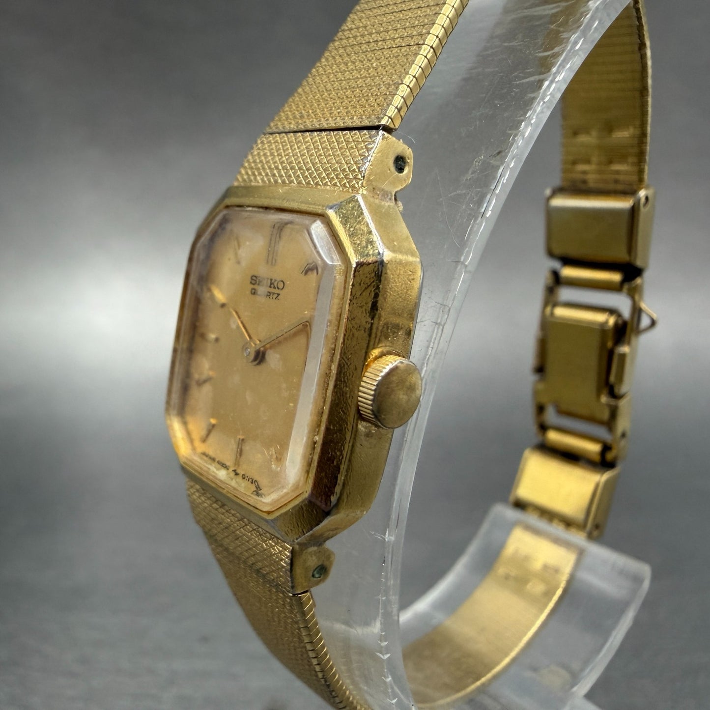 Seiko Watch Women 17mm Champagne Dial Gold Tone Octagon 4N00-5139 New Batt VTG 33