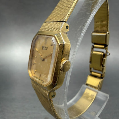Seiko Watch Women 17mm Champagne Dial Gold Tone Octagon 4N00-5139 New Batt VTG 33