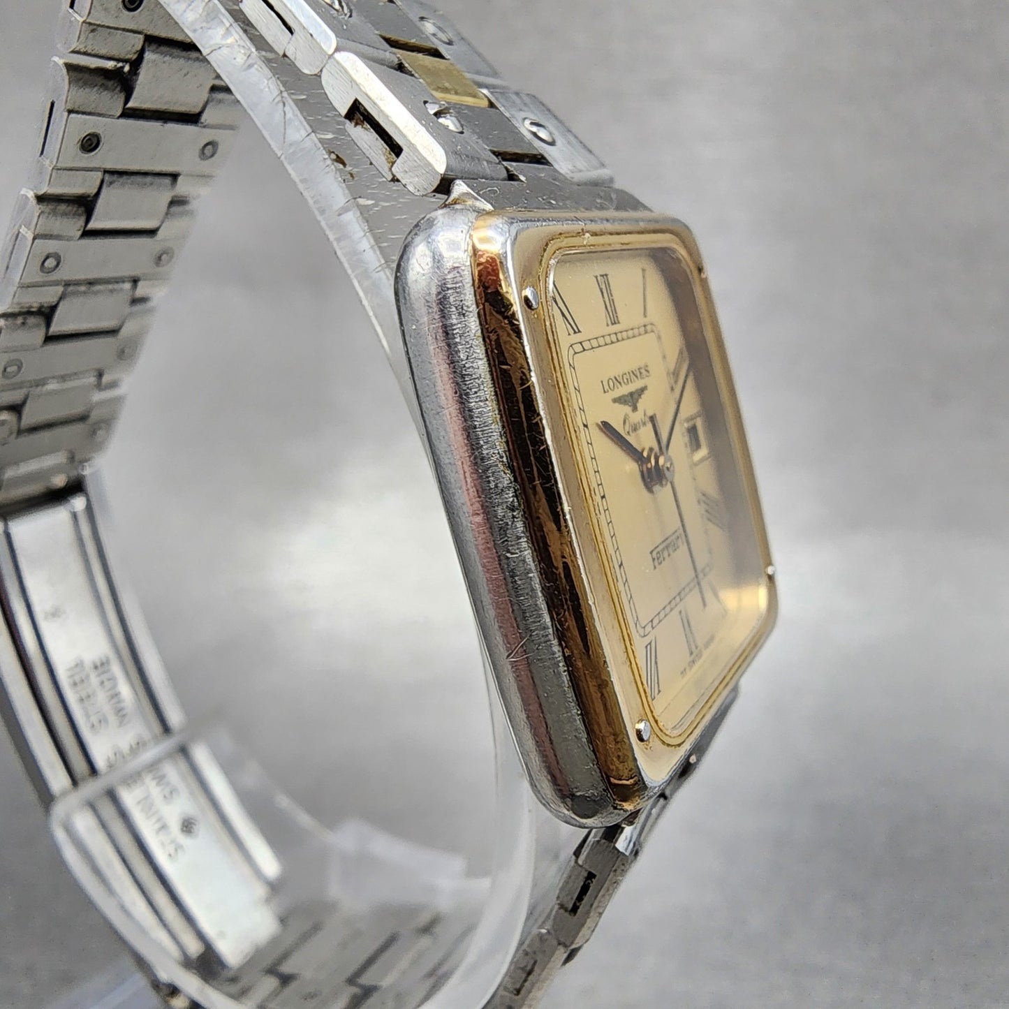 Longines Ferrari Watch Women 25mm Gold Dial Two Tone Date Rectangle New Battery3
