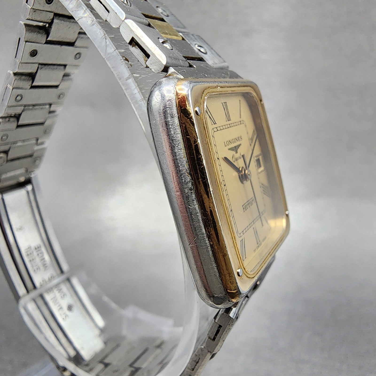 Longines Ferrari Watch Women 25mm Gold Dial Two Tone Date Rectangle New Battery3