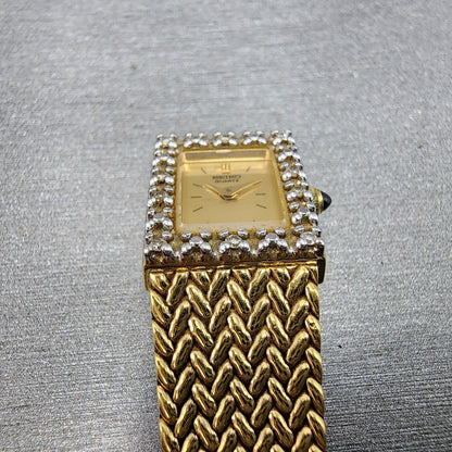 Seiko Tank Watch Women 15mm Gold Dial Gold Tone Rectangle 1F20-5A89 New Batt