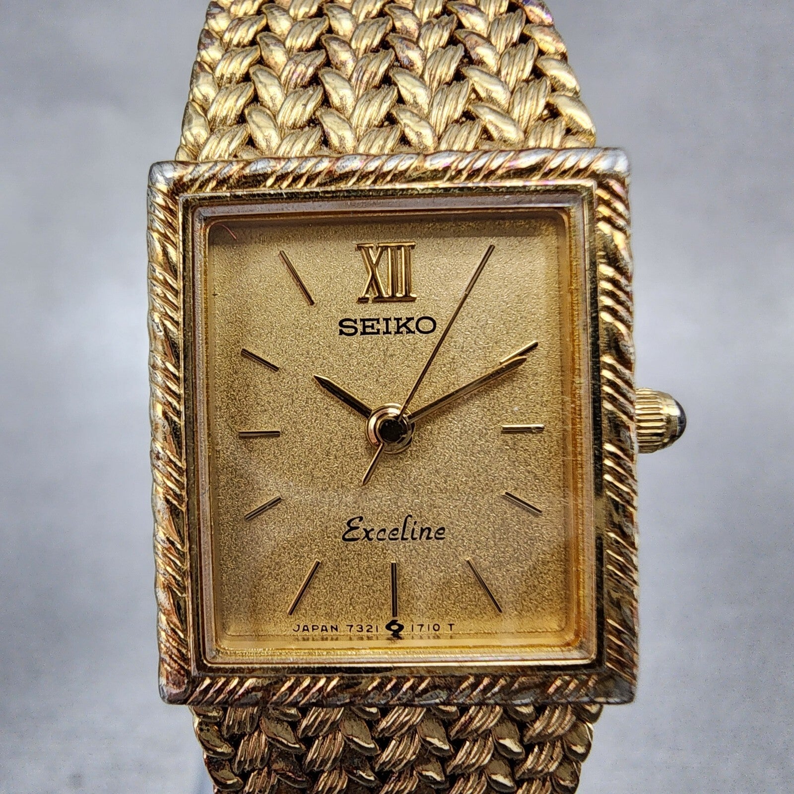 Seiko Exceline Watch Women 18mm Gold Dial Gold Tone Tank Rectangle New BatteryA11