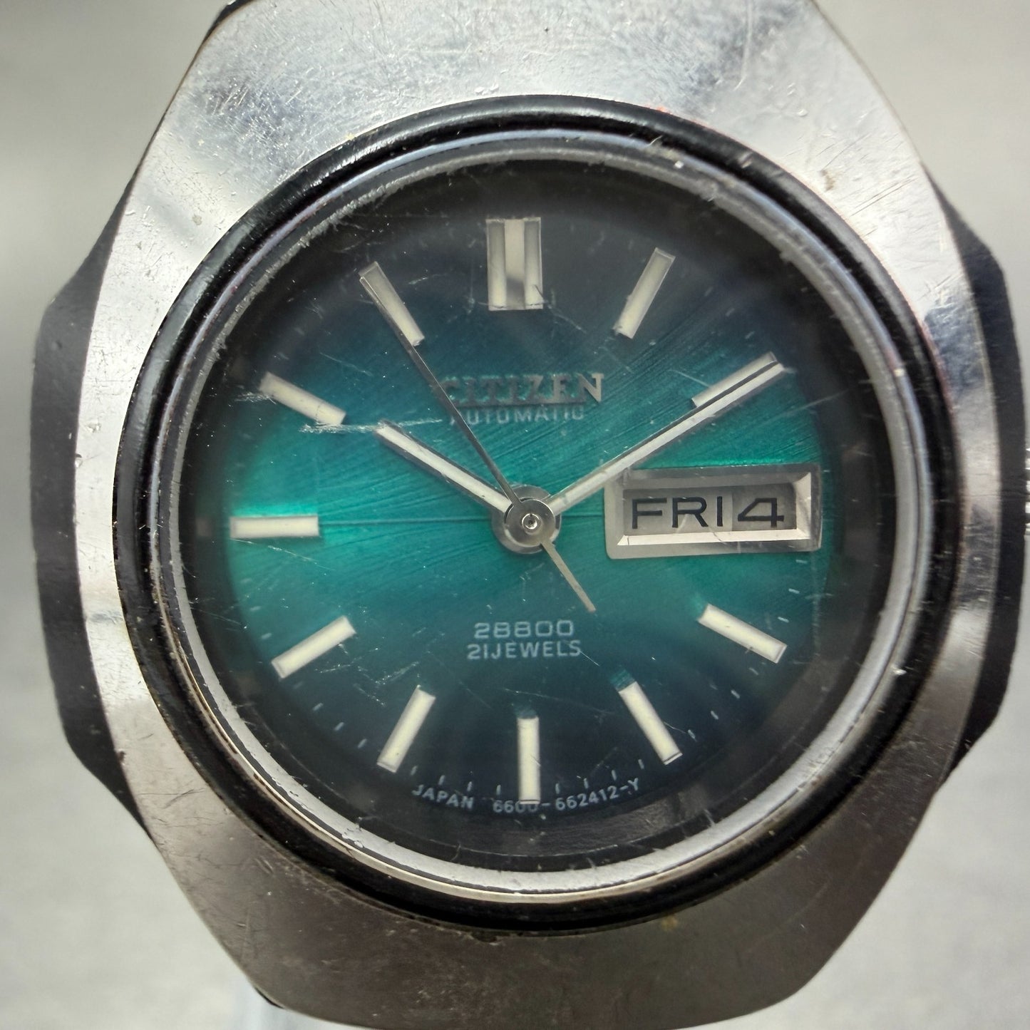 Citizen Automatic Watch Women 29mm Blue Green Dial Silver Daydate 4-661052 Runs1