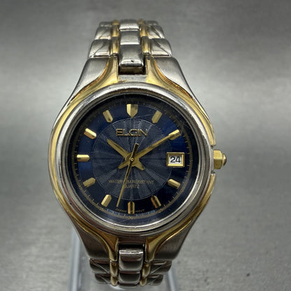 Elgin Watch Women 27mm Blue Dial Two Tone Date Round Bracelet New Battery0