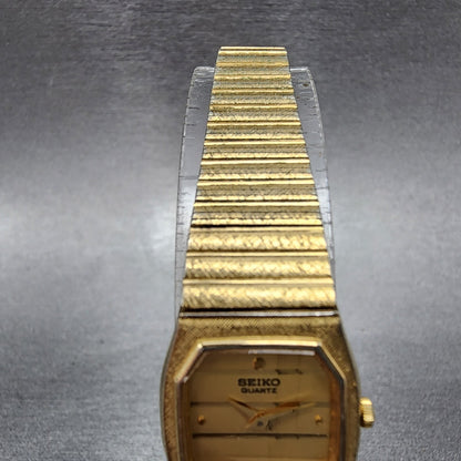 Seiko Watch Women 18mm Gold Dial Gold Tone Rectangle 73205499 New Battery4