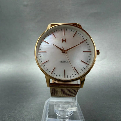 MVMT Boulevard Watch Women 38mm MOP Dial Rose Gold Tone Mesh Band New Battery P5
