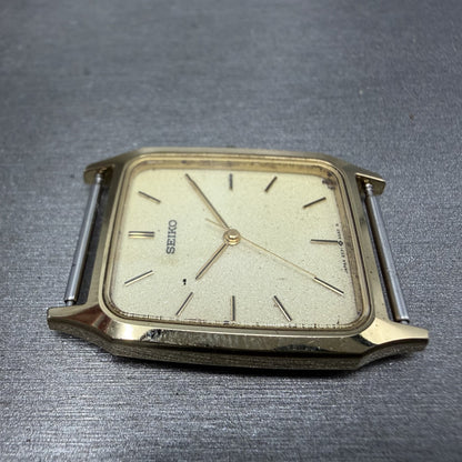 Seiko Tank Watch Men 27mm Cream Dial Gold Tone Rectangle 5E31-5A50 PARTS4