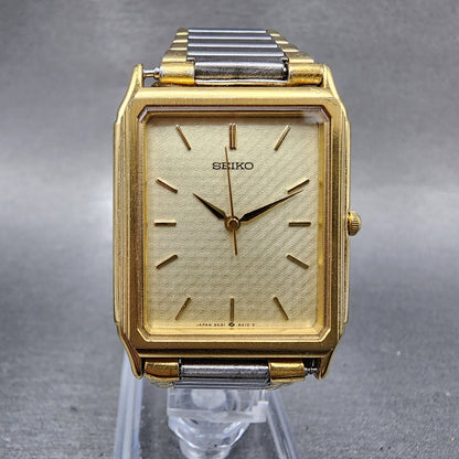 Seiko Tank Watch Men 27mm Champagne Dial Two Tone Rectangle 5e315a10 NewBattery0
