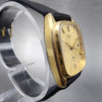 VTG Seiko SQ Watch Women 22mm Gold Dial Gold Tone Date Rectangle 85225049 Runs4