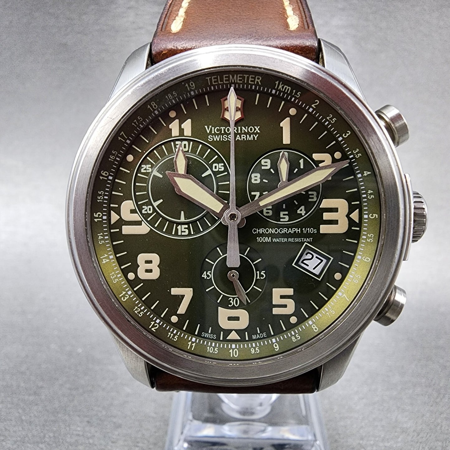 Victorinox Swiss Army Infantry Chronograph Watch Men 43mm Green Dial READ!!!!!!!1