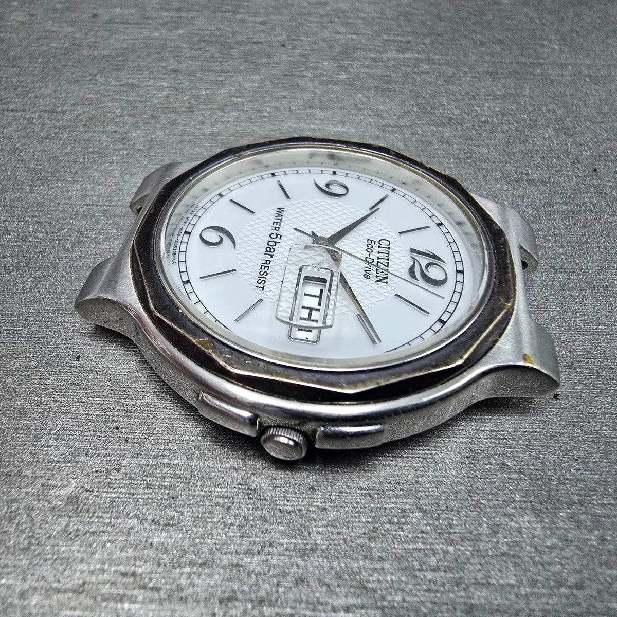 Citizen Eco-Drive Watch Men 36mm White Dial Steel Daydate E100-K003334 PARTS JP5