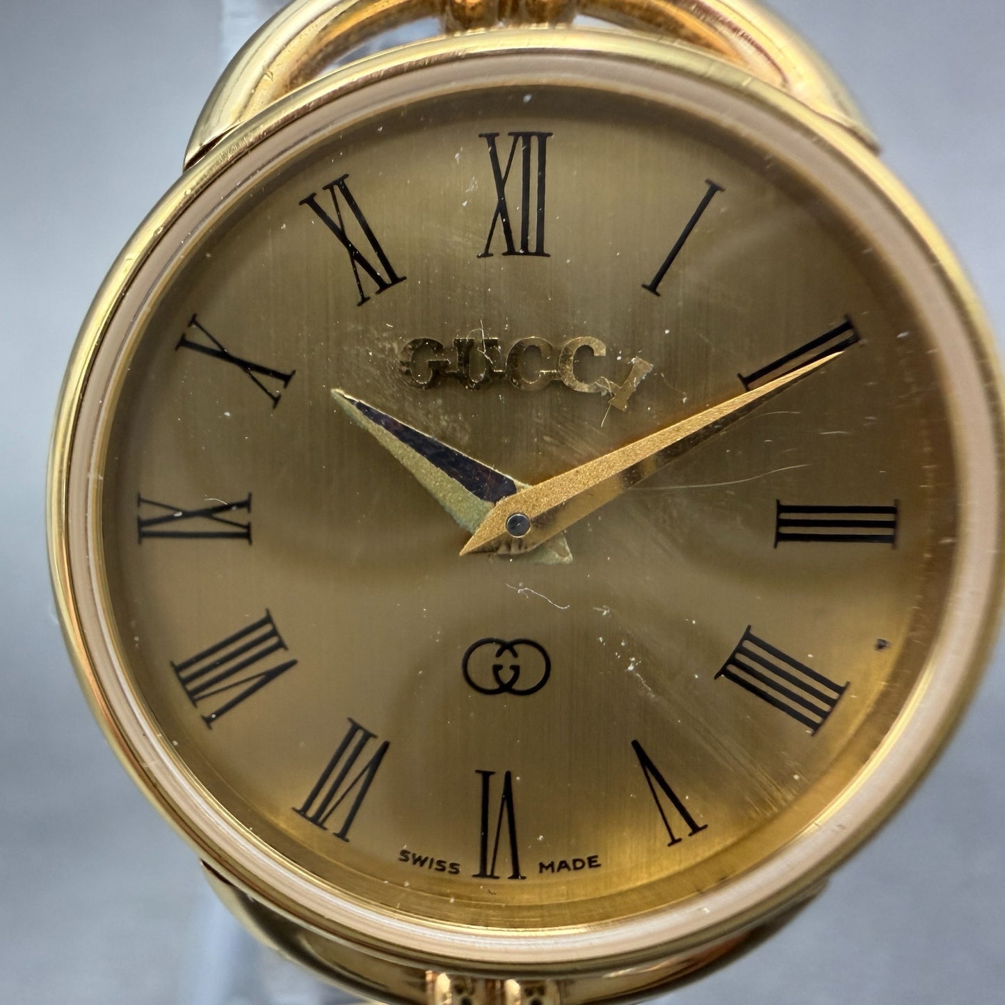 Gucci 6000L Watch Women 23mm Champagne Dial Gold Plated Round Roman PARTS2