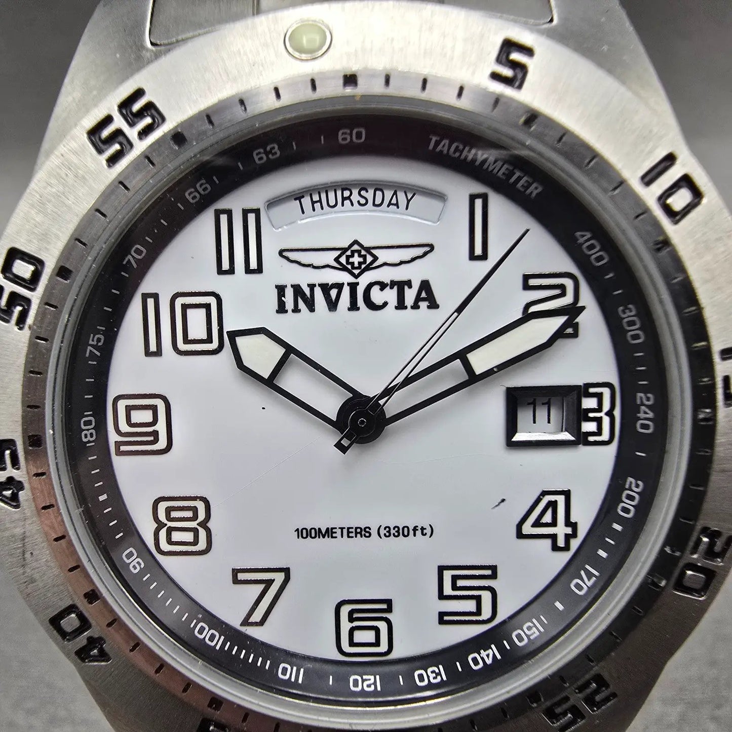 Invicta Dive Watch Men 44mm White Dial Silver Tone Daydate 5249 New Battery1