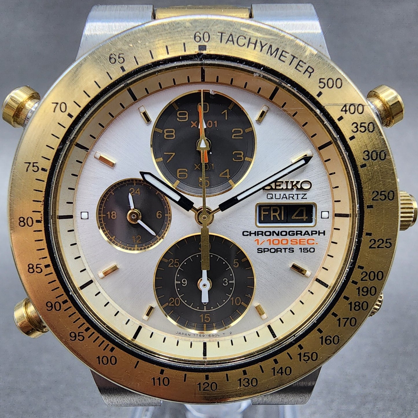 Seiko Chronograph Sports 150 Watch Men 40mm White Dial Two Tone 7t59-6a00 Newbat