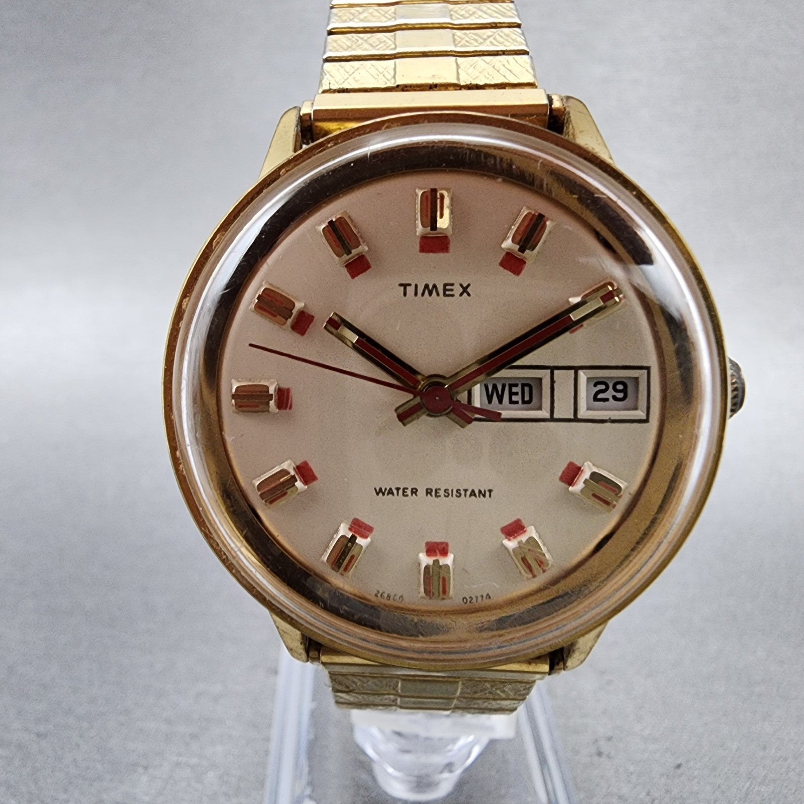 Timex Marlin Watch Men 35mm Cream Dial Gold Tone Daydate Manual Wind Runs VTG1