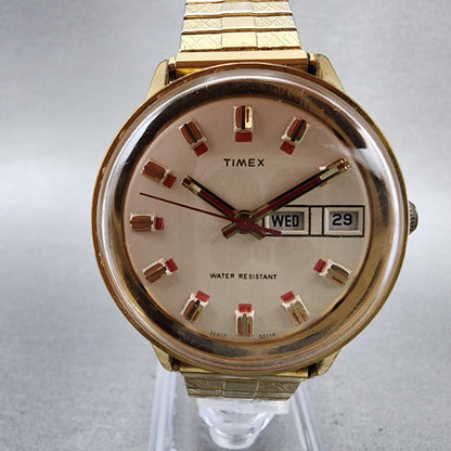 Timex Marlin Watch Men 35mm Cream Dial Gold Tone Daydate Manual Wind Runs VTG1