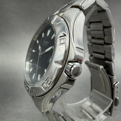 Casio Dive Watch Men 42mm Black Dial Silver Tone Date Round MTD-1044 New Battery2