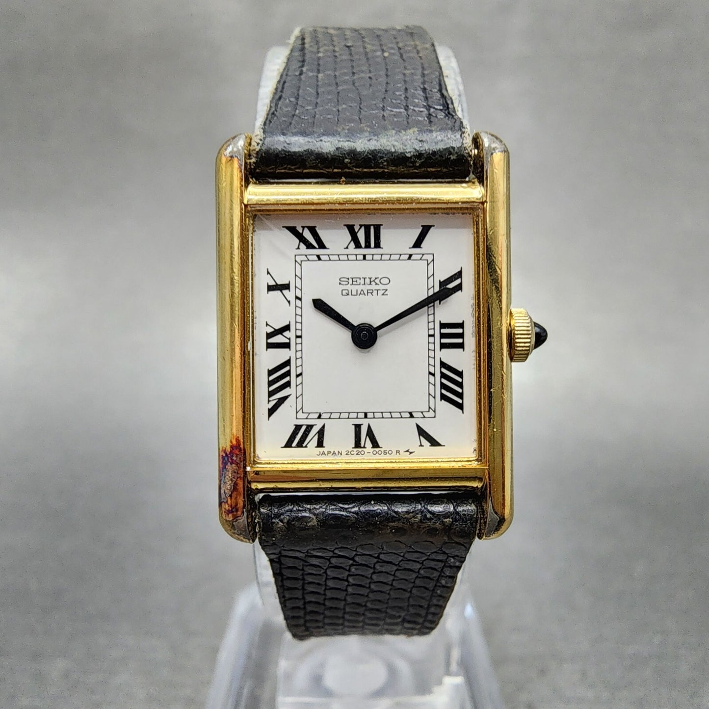 Seiko Tank Watch Women 18mm White Dial Gold Tone 2c205019 New Battery0