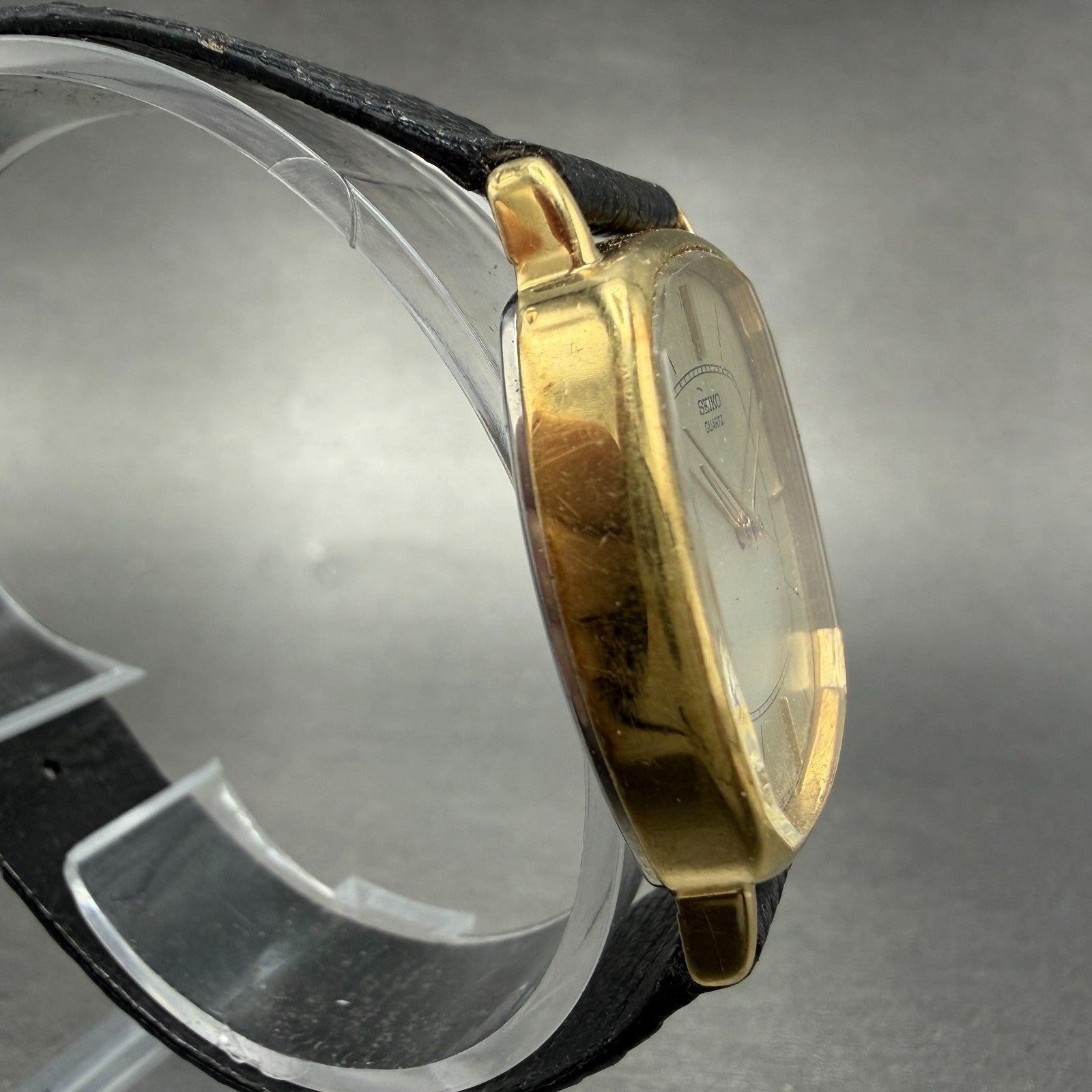 Seiko Watch Men 30mm Champagne Dial Gold Tone Rectangle 8621-5009 New Battery 5G4