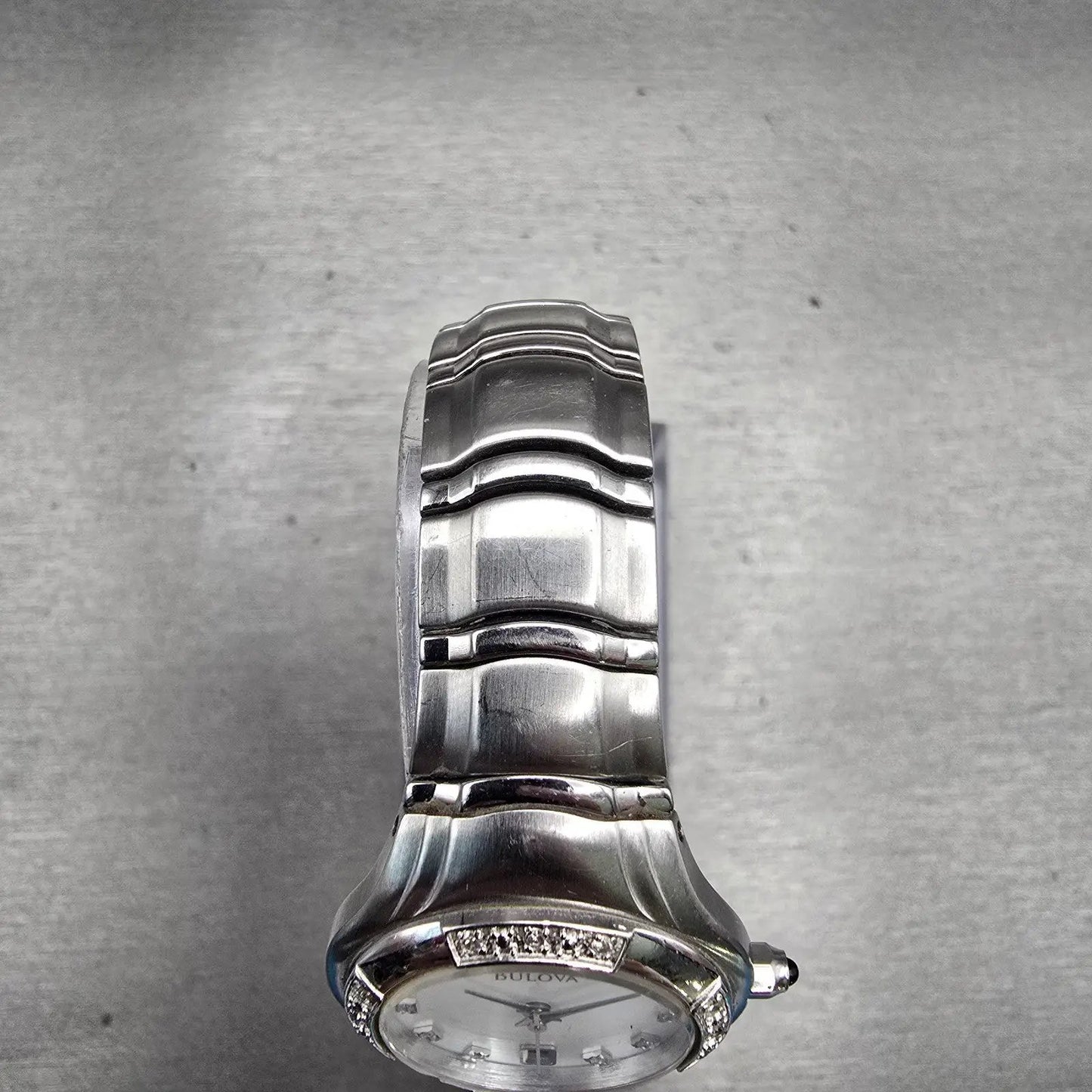 Bulova Watch Women 26mm MOP Dial Silver Tone Date Diamonds Round New Batt 96R103