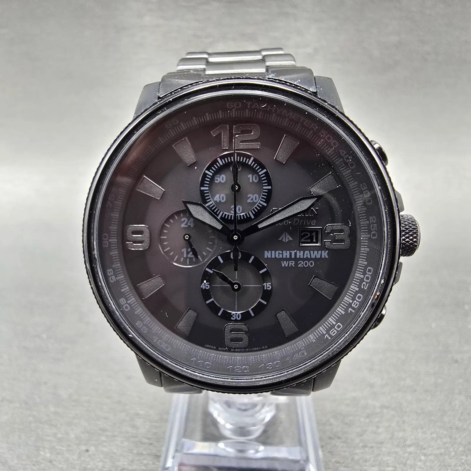 Citizen Eco-Drive Nighthawk Chronograph Watch Men 43mm Black Dial Black Runs JKN0