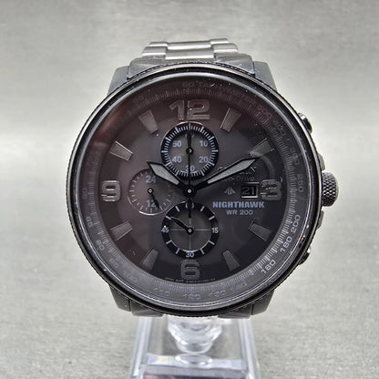 Citizen Eco-Drive Nighthawk Chronograph Watch Men 43mm Black Dial Black Runs JKN0