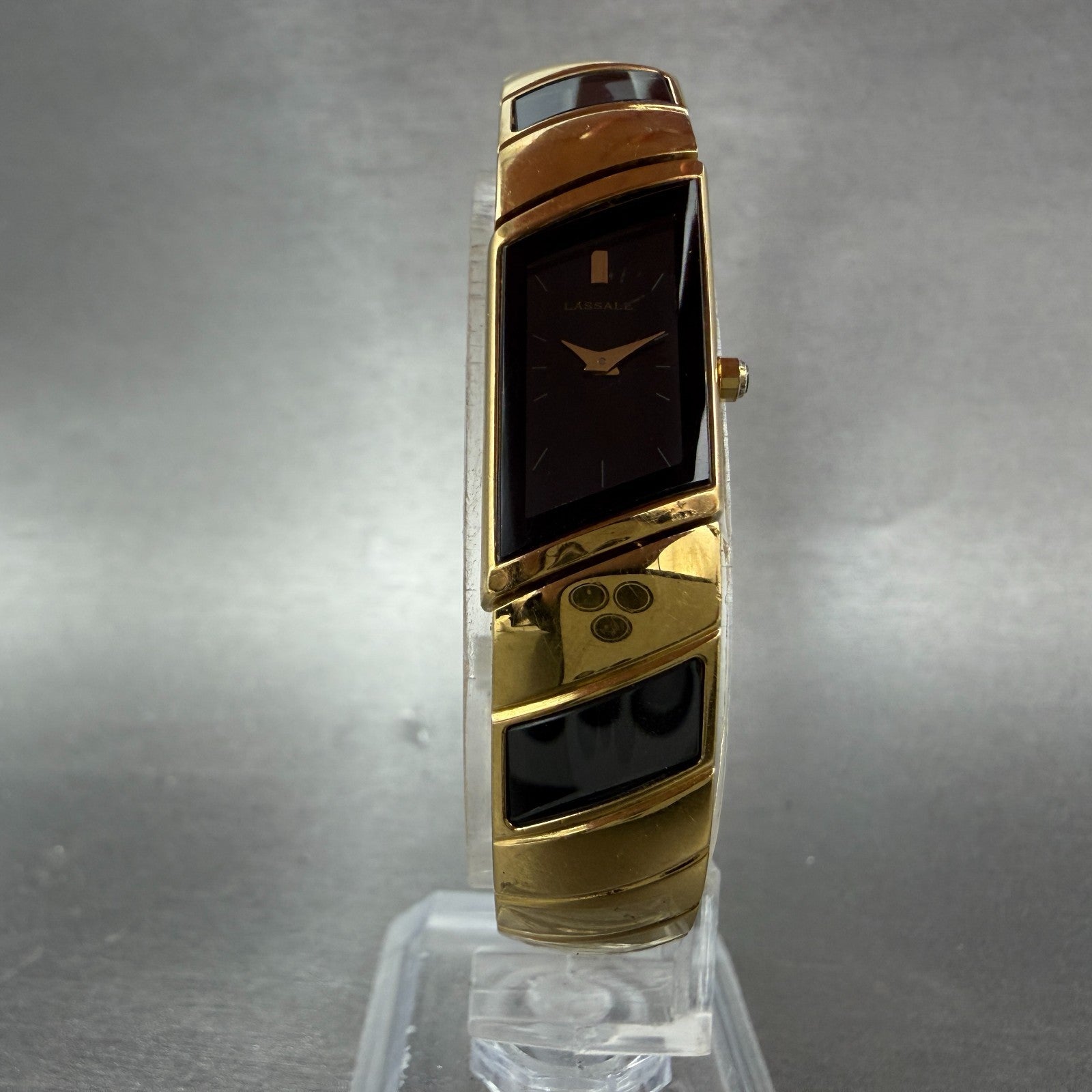 Seiko Lassale Tank Watch Women 13mm Black Dial Gold Tone 2E20-7359 new Battery5