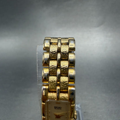 Seiko Tank Watch Women 13mm Champagne Dial Gold Tone 2E20-6210 New Battery4