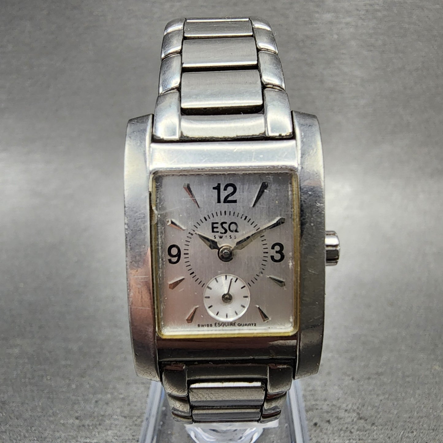 ESQ Tank Watch Women 21mm Silver Dial Silver Tone Small Seconds 100470 New Batt0