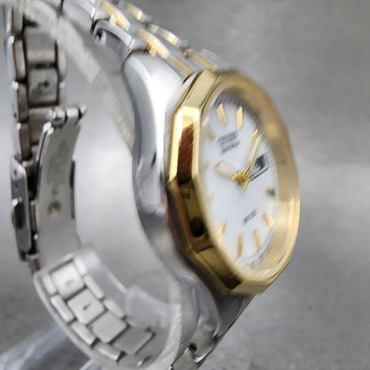 Citizen EcoDrive Watch Women 27mm White Dial Two Tone Daydate Round Runs3