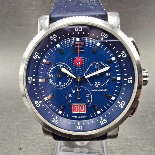 Michele Sport Sail Chronograph Watch Men 42mm Blue Dial Steel Date New Battery0
