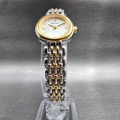 Bulova Watch Women 23mm MOP Dial Two Tone Round 98L150 New Battery5